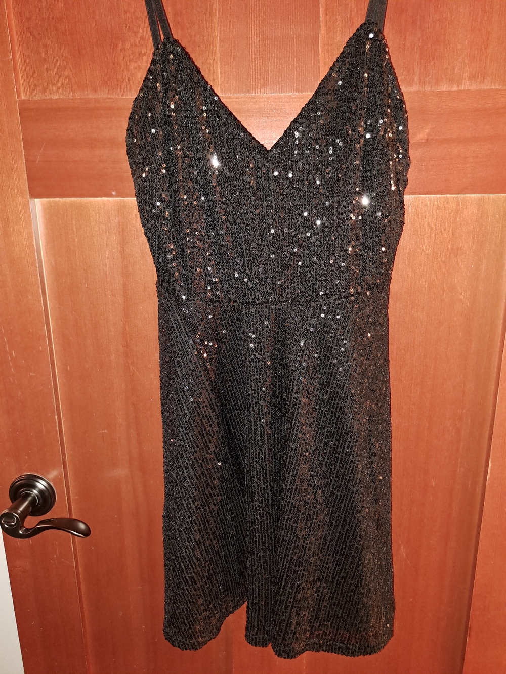 Black Sequin V-Neck Spaghetti Strap Mini Dress